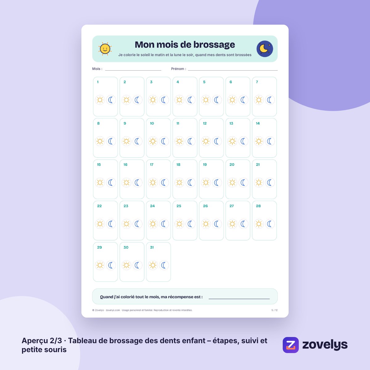 Tableau de brossage des dents enfant – étapes, suivi et petite souris – aperçu 2