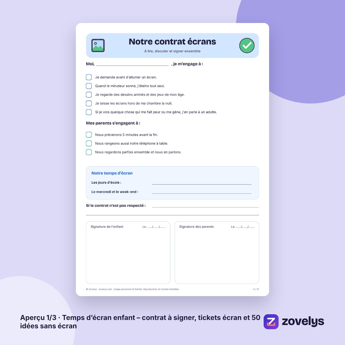 Temps d’écran enfant – contrat à signer, tickets écran et 50 idées sans écran – aperçu 1