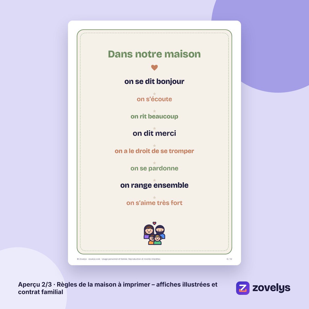 Règles de la maison à imprimer – affiches illustrées et contrat familial – aperçu 2