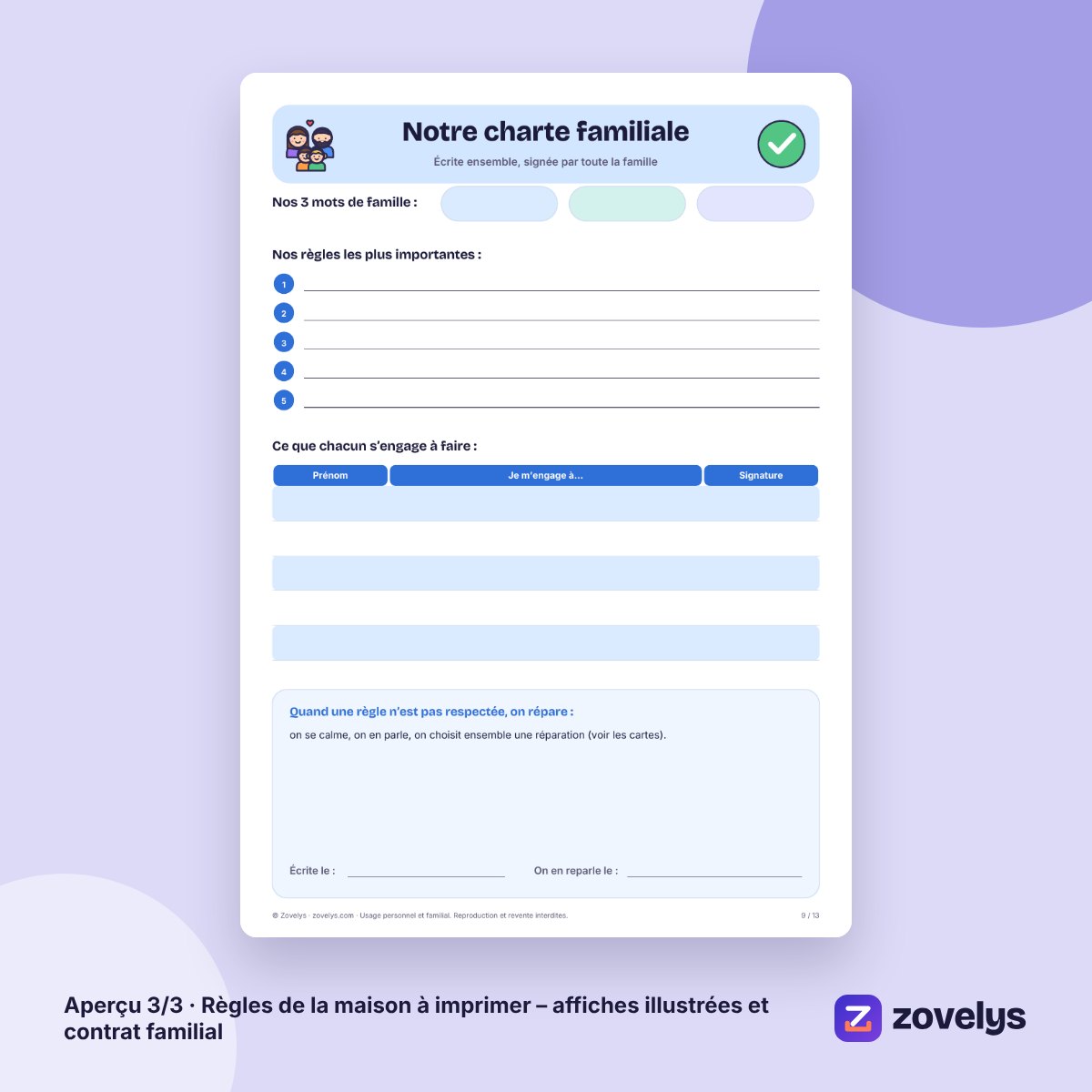 Règles de la maison à imprimer – affiches illustrées et contrat familial – aperçu 3