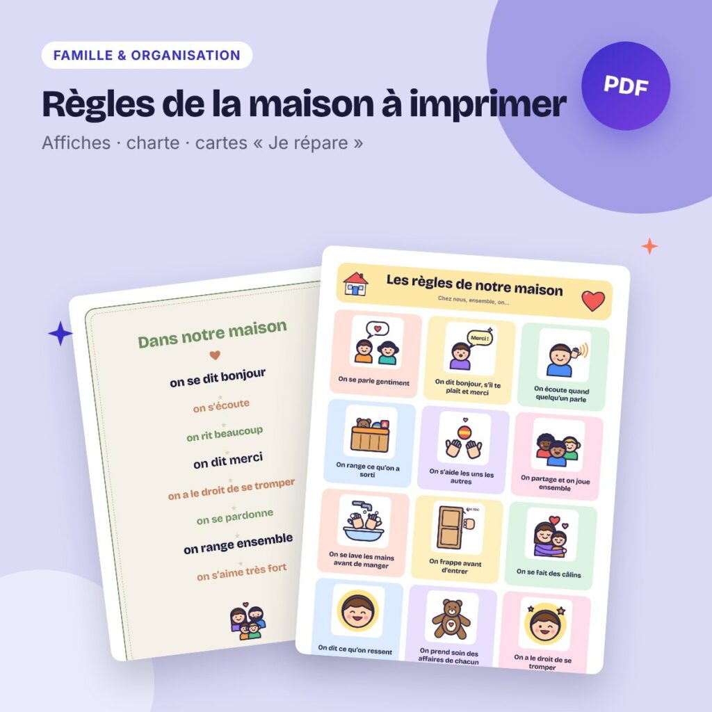 Règles de la maison à imprimer – affiches illustrées et contrat familial