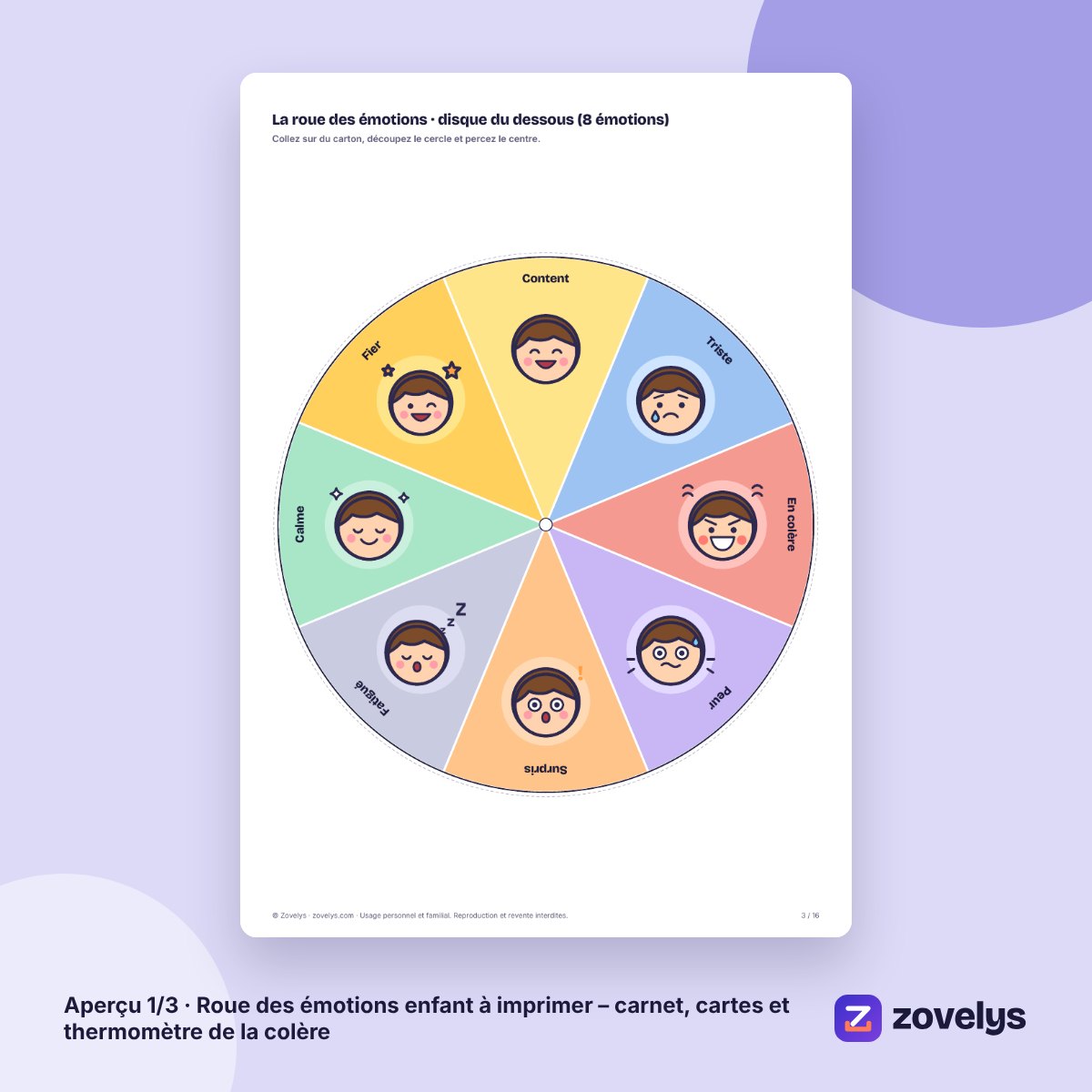 Roue des émotions enfant à imprimer – carnet, cartes et thermomètre de la colère – aperçu 1