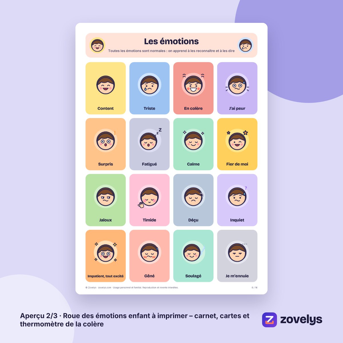 Roue des émotions enfant à imprimer – carnet, cartes et thermomètre de la colère – aperçu 2