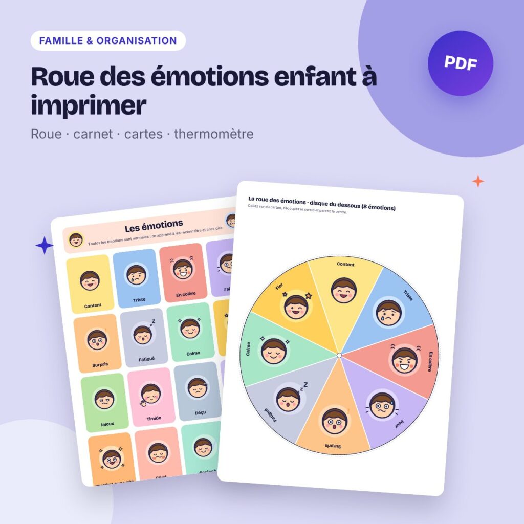 Roue des émotions enfant à imprimer – carnet, cartes et thermomètre de la colère
