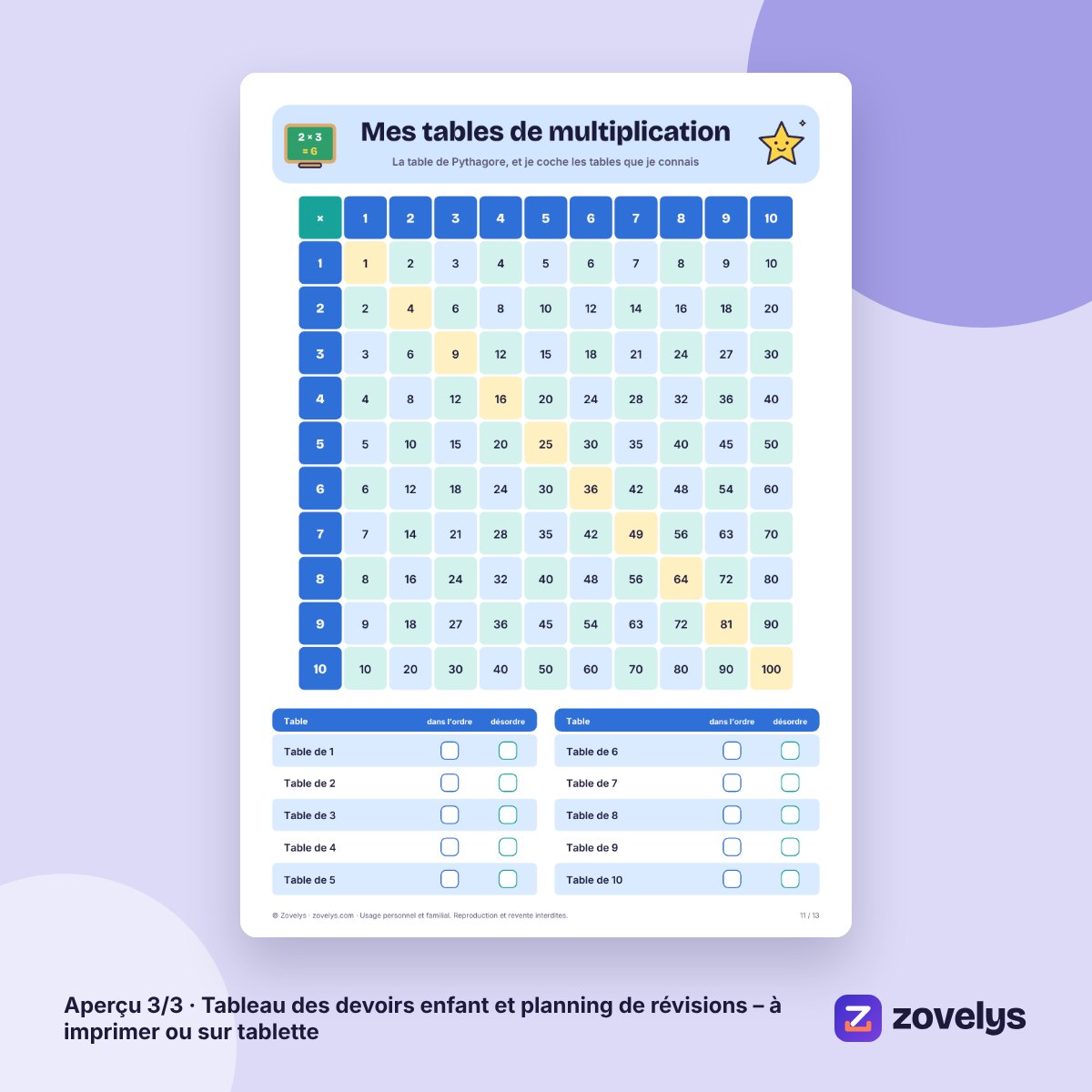 Tableau des devoirs enfant et planning de révisions – à imprimer ou sur tablette – aperçu 3