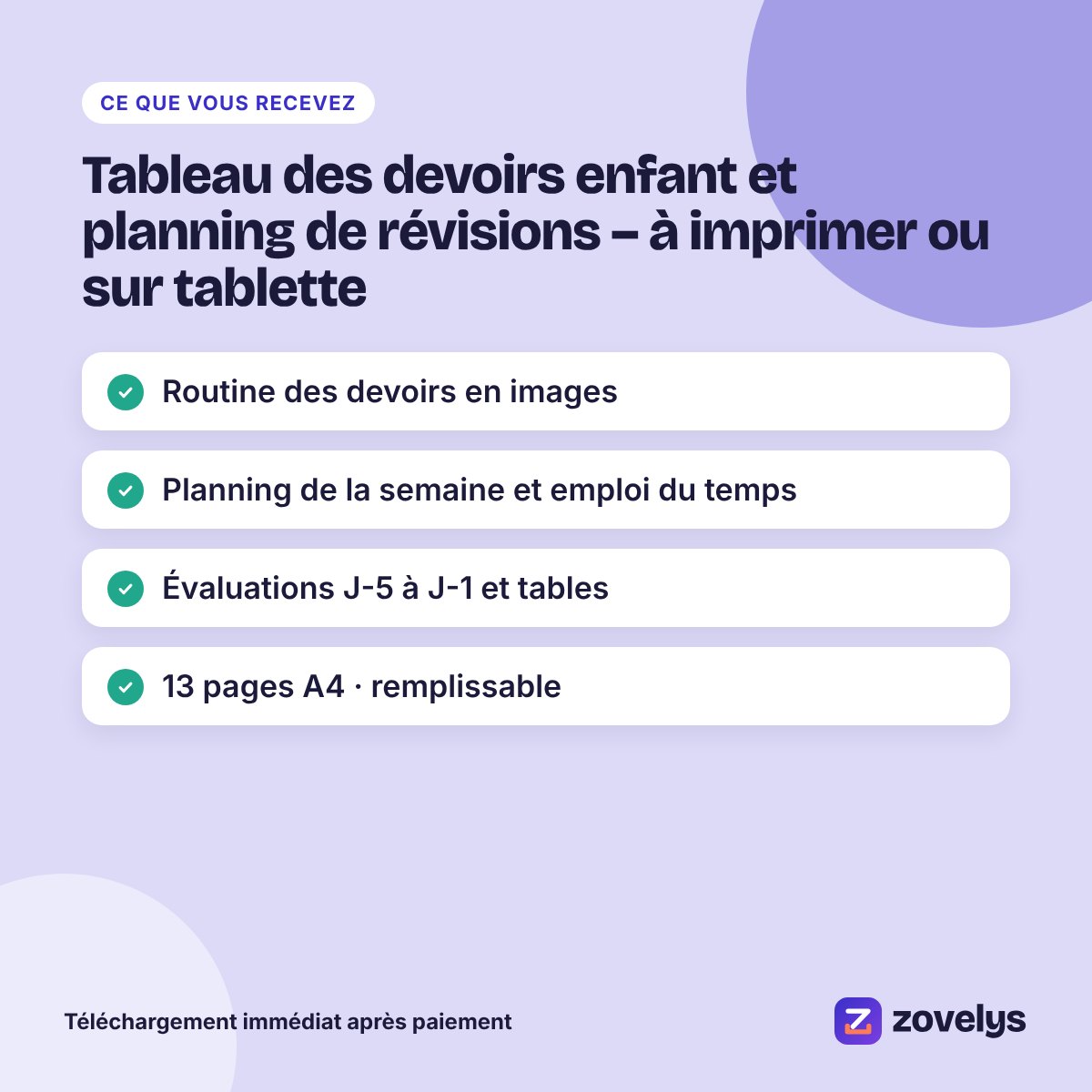 Tableau des devoirs enfant et planning de révisions – à imprimer ou sur tablette – aperçu 4