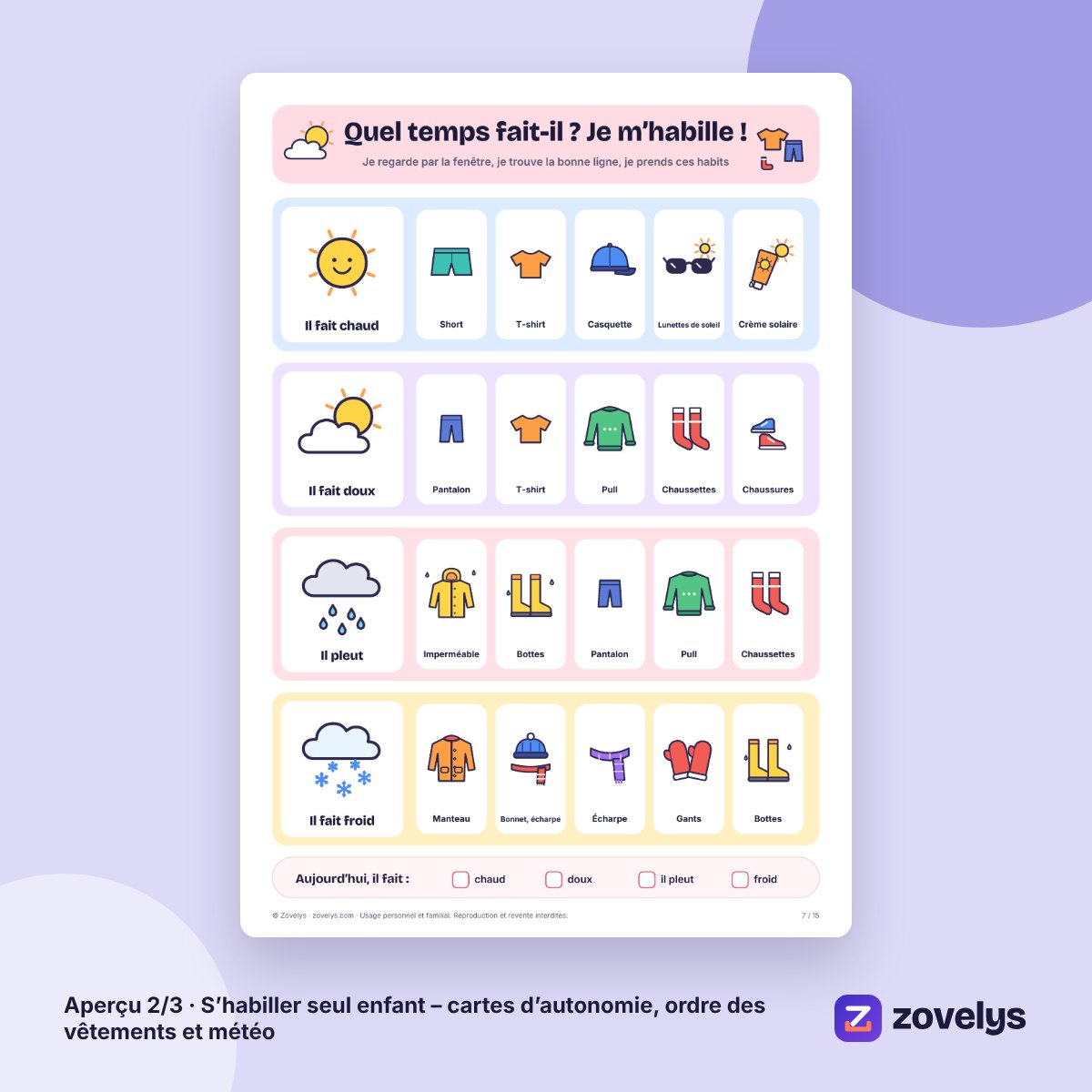 S’habiller seul enfant – cartes d’autonomie, ordre des vêtements et météo – aperçu 2
