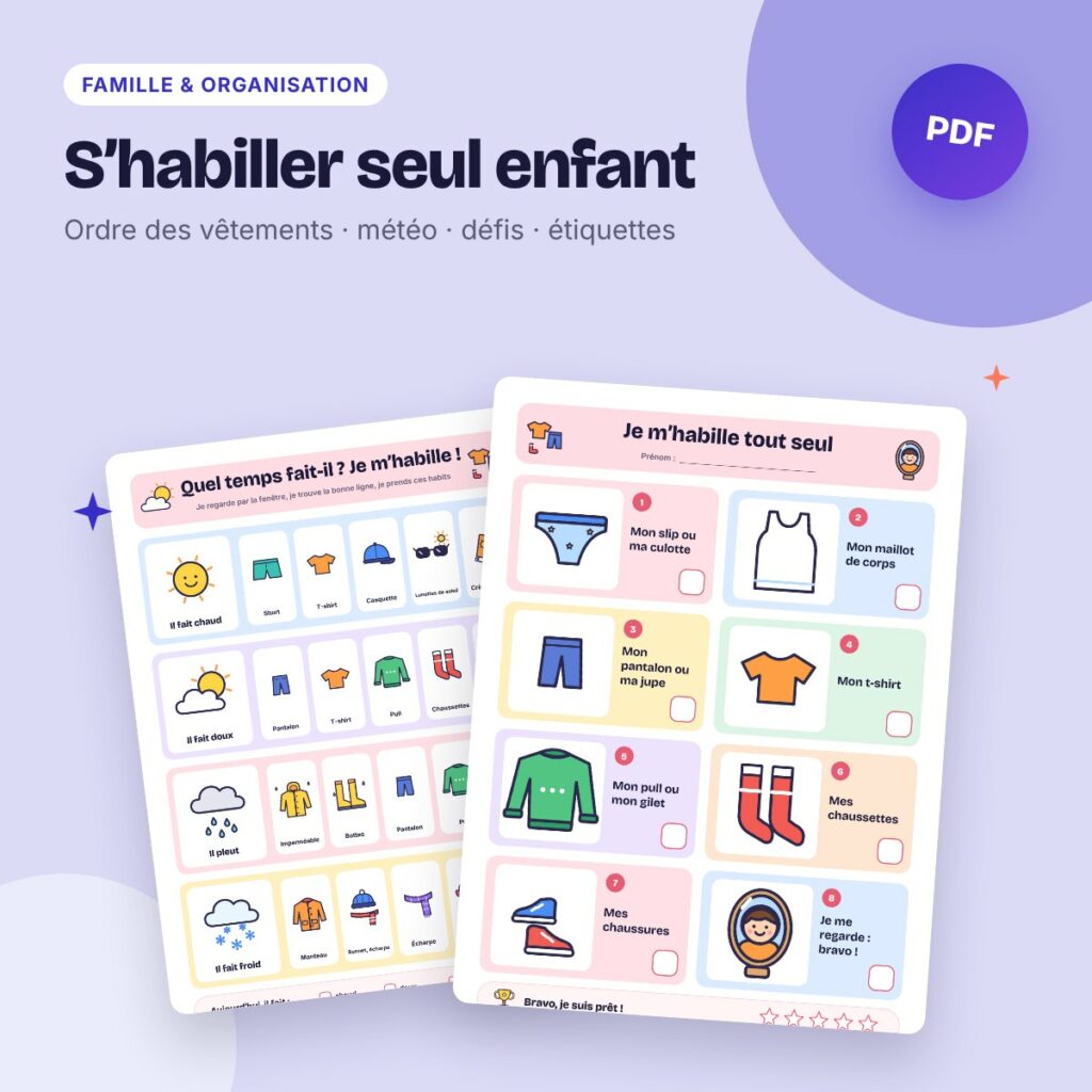 S’habiller seul enfant – cartes d’autonomie, ordre des vêtements et météo