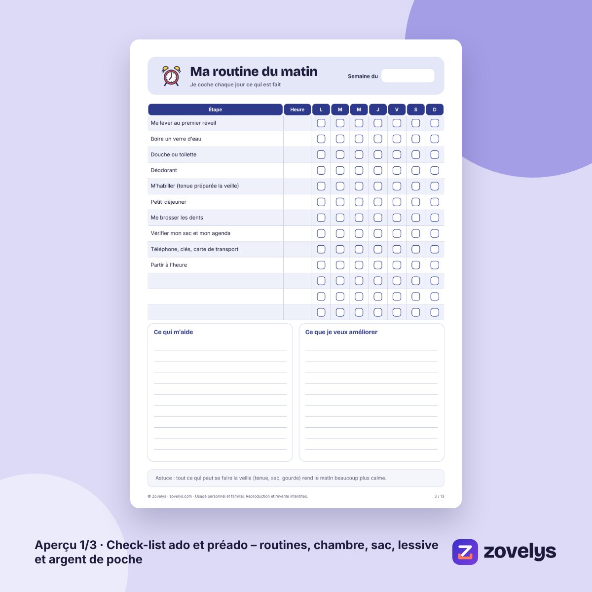 Check-list ado et préado – routines, chambre, sac, lessive et argent de poche – aperçu 1