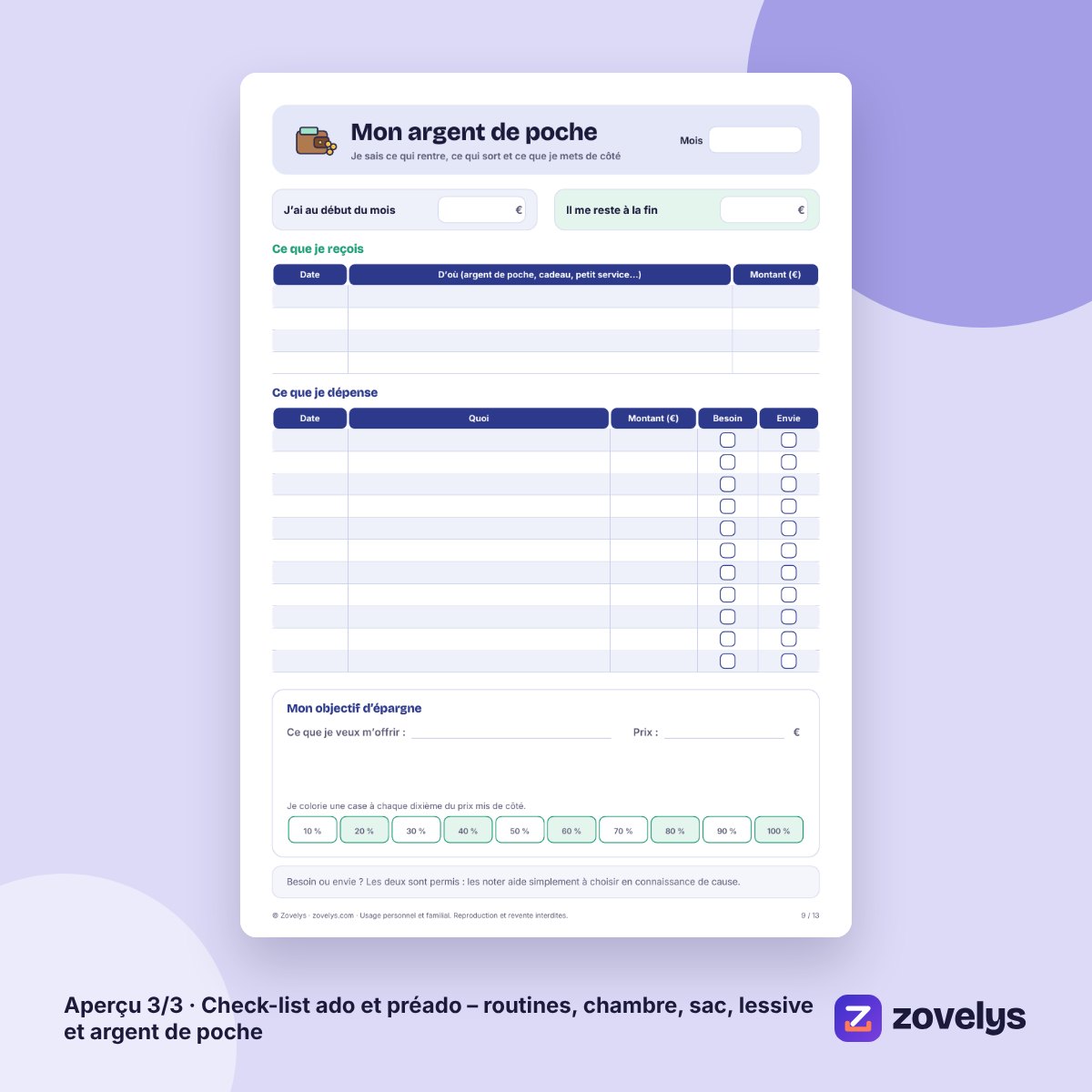 Check-list ado et préado – routines, chambre, sac, lessive et argent de poche – aperçu 3