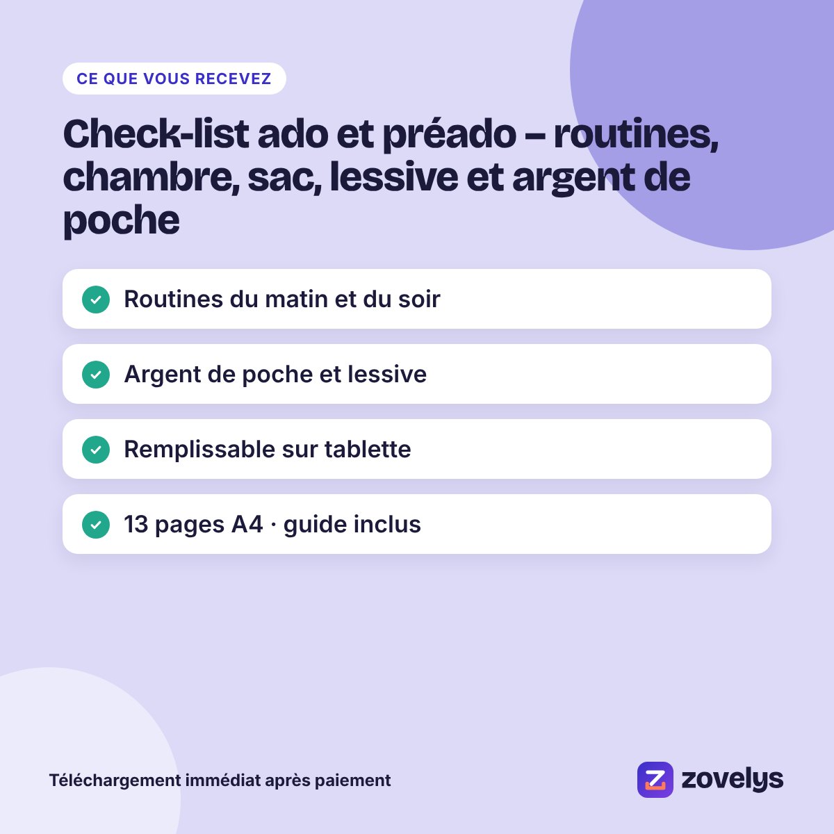 Check-list ado et préado – routines, chambre, sac, lessive et argent de poche – aperçu 4