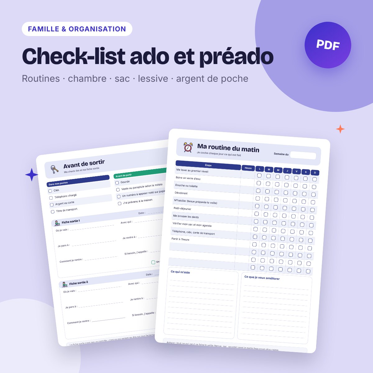 Check-list ado et préado – routines, chambre, sac, lessive et argent de poche