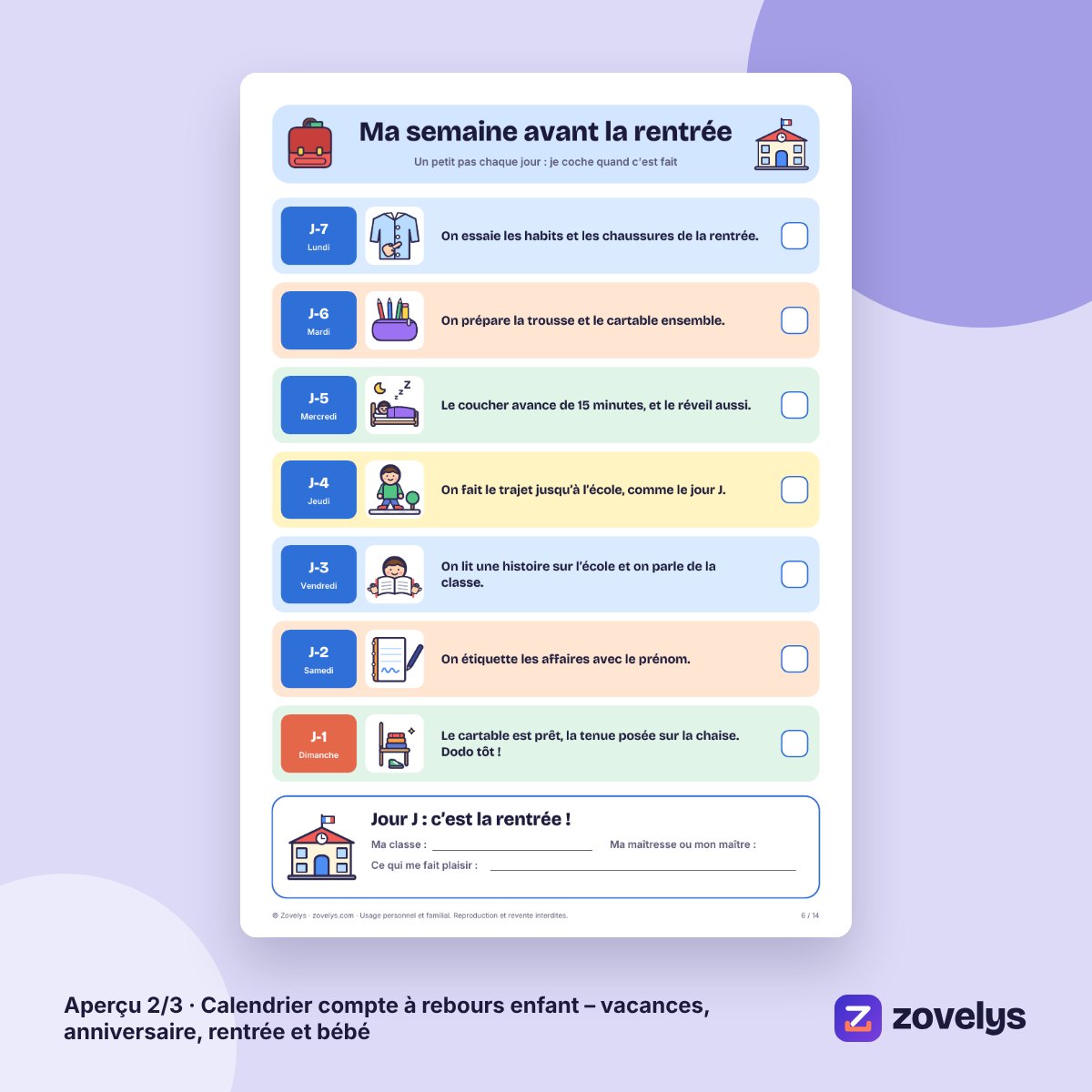 Calendrier compte à rebours enfant – vacances, anniversaire, rentrée et bébé – aperçu 2