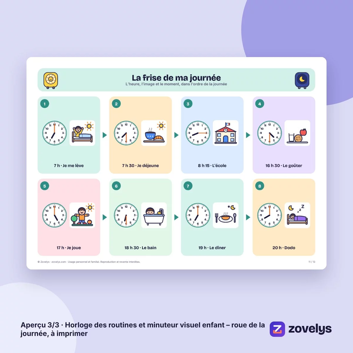 Horloge des routines et minuteur visuel enfant – roue de la journée, à imprimer – aperçu 3