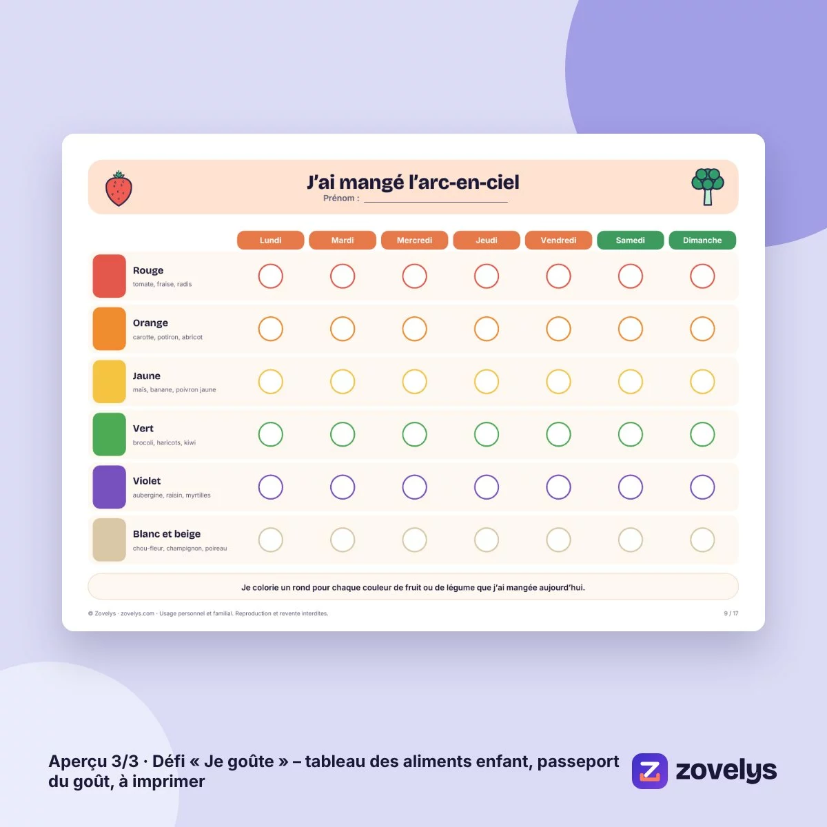Défi « Je goûte » – tableau des aliments enfant, passeport du goût, à imprimer – aperçu 3