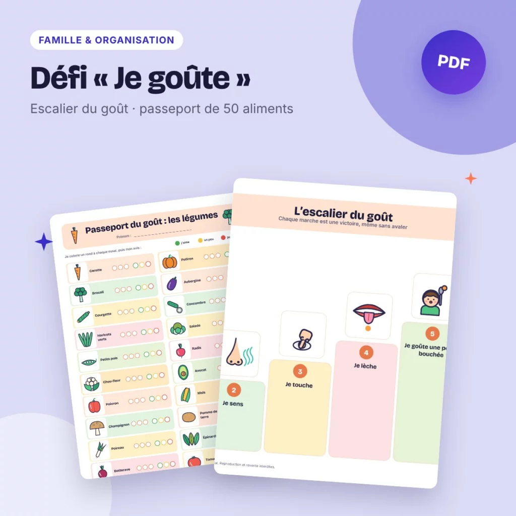 Défi « Je goûte » – tableau des aliments enfant, passeport du goût, à imprimer