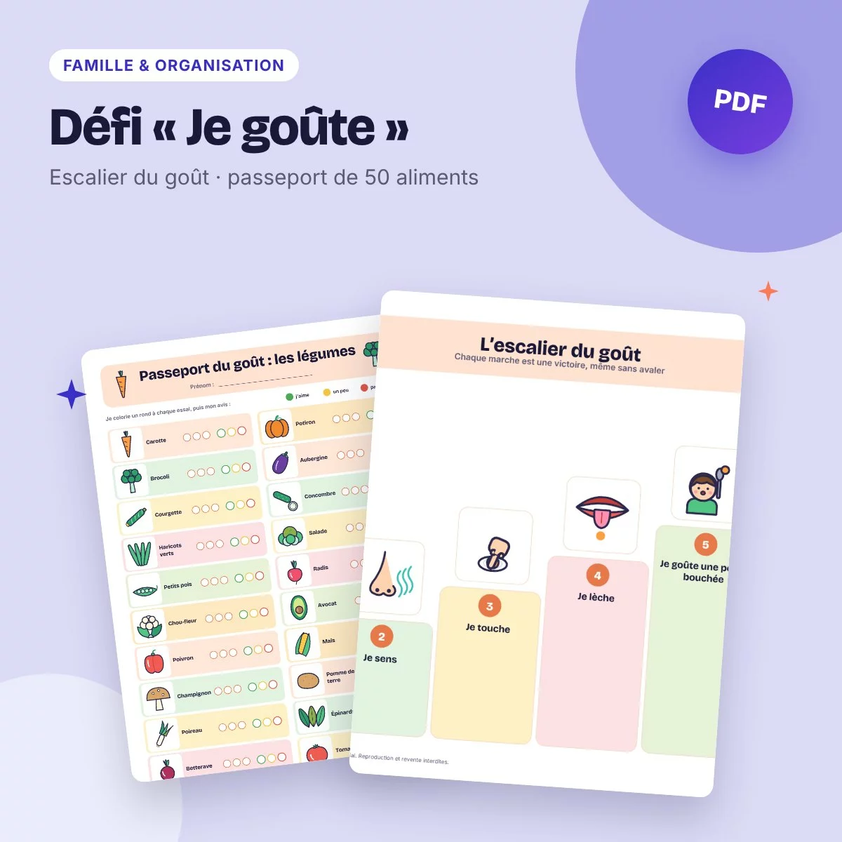 Défi « Je goûte » – tableau des aliments enfant, passeport du goût, à imprimer