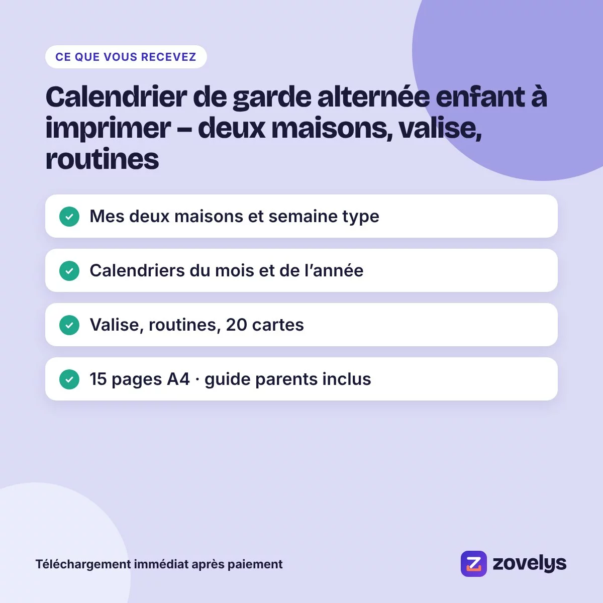 Calendrier de garde alternée enfant à imprimer – deux maisons, valise, routines – aperçu 4