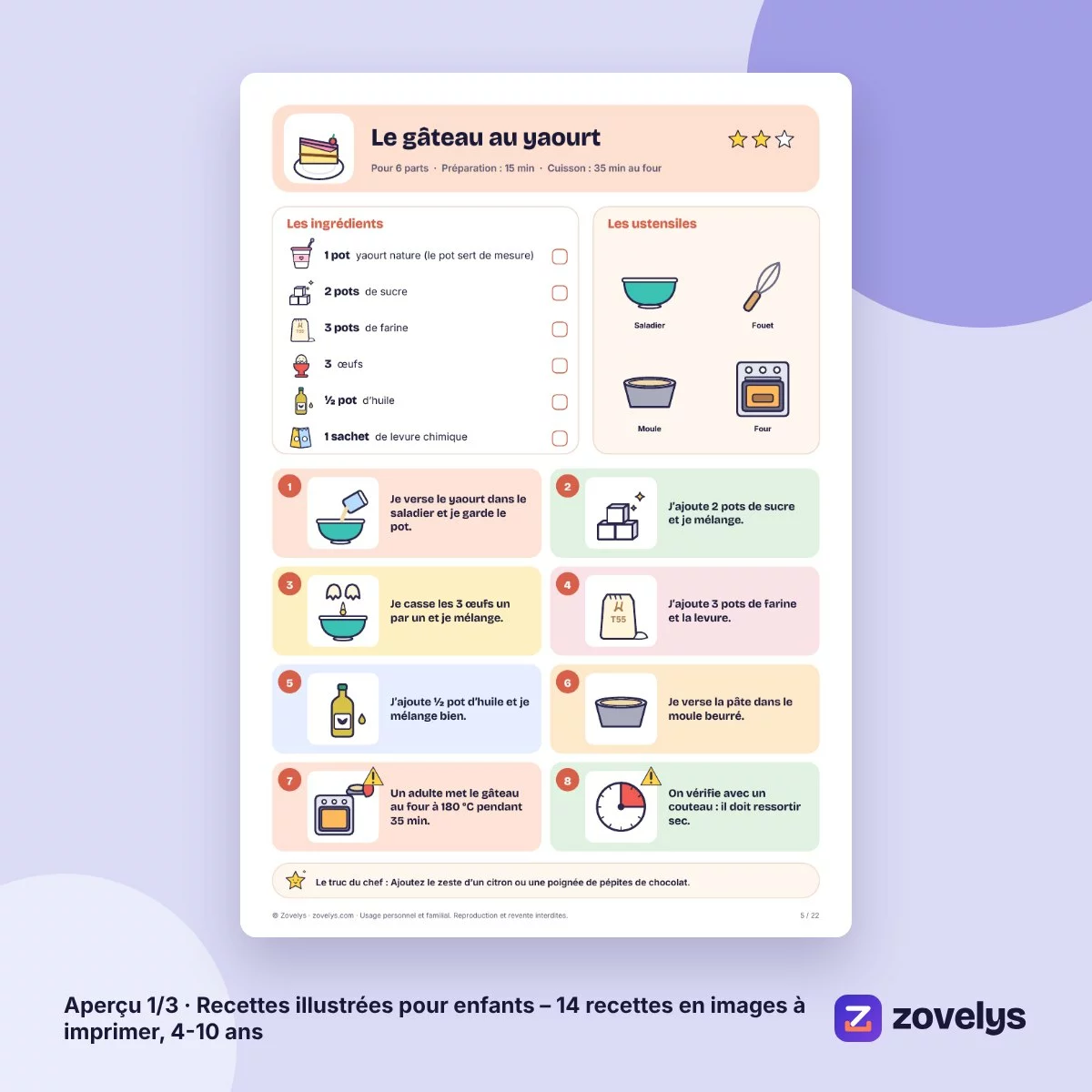Recettes illustrées pour enfants – 14 recettes en images à imprimer, 4-10 ans – aperçu 1