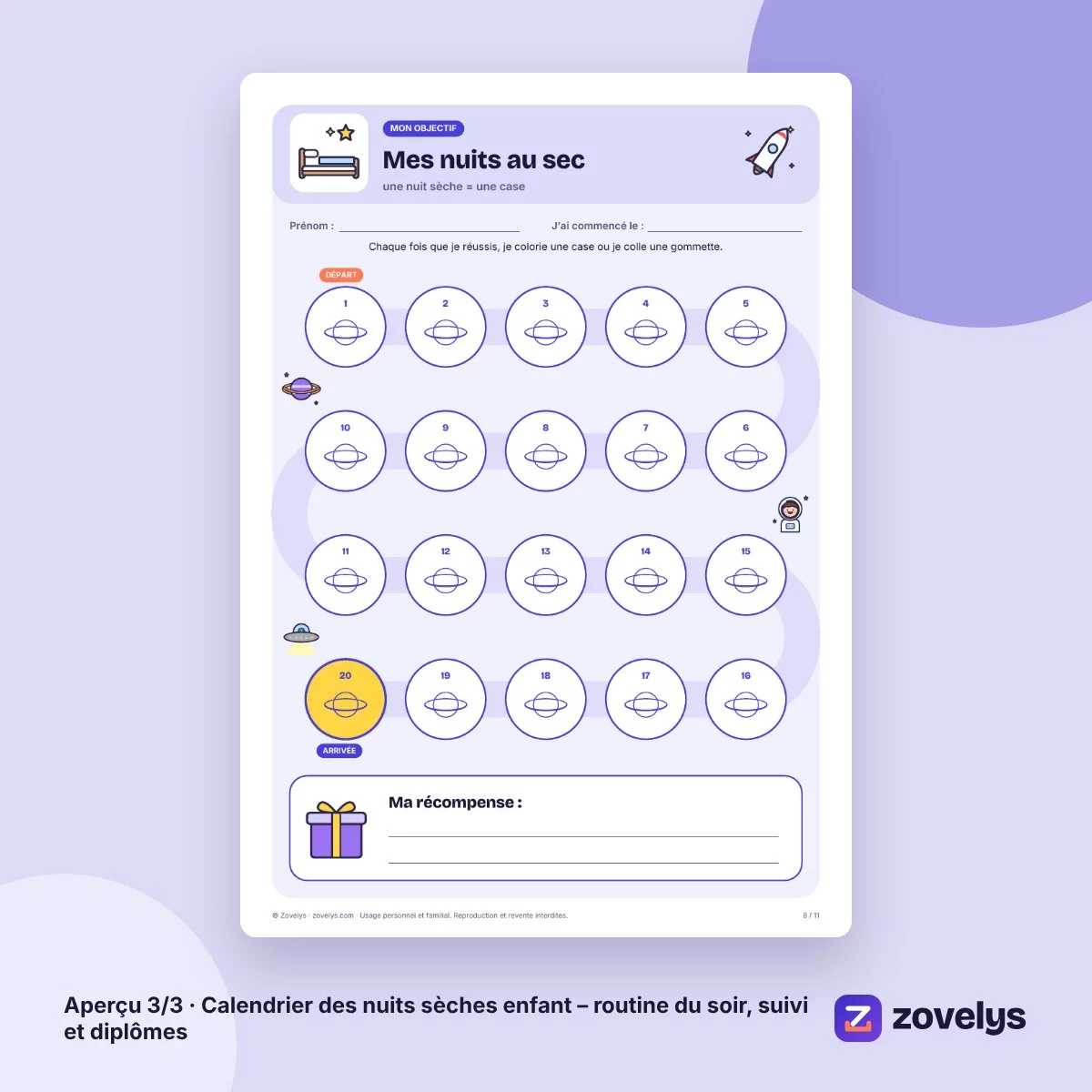 Calendrier des nuits sèches enfant – routine du soir, suivi et diplômes – aperçu 3