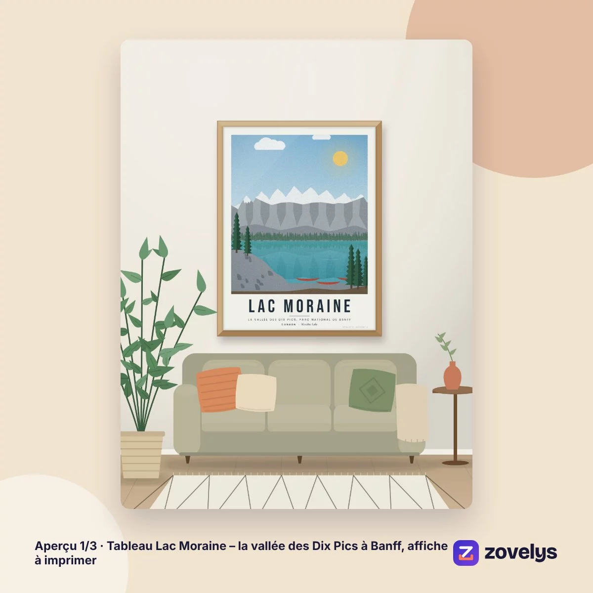 Tableau Lac Moraine – la vallée des Dix Pics à Banff, affiche à imprimer – aperçu 1