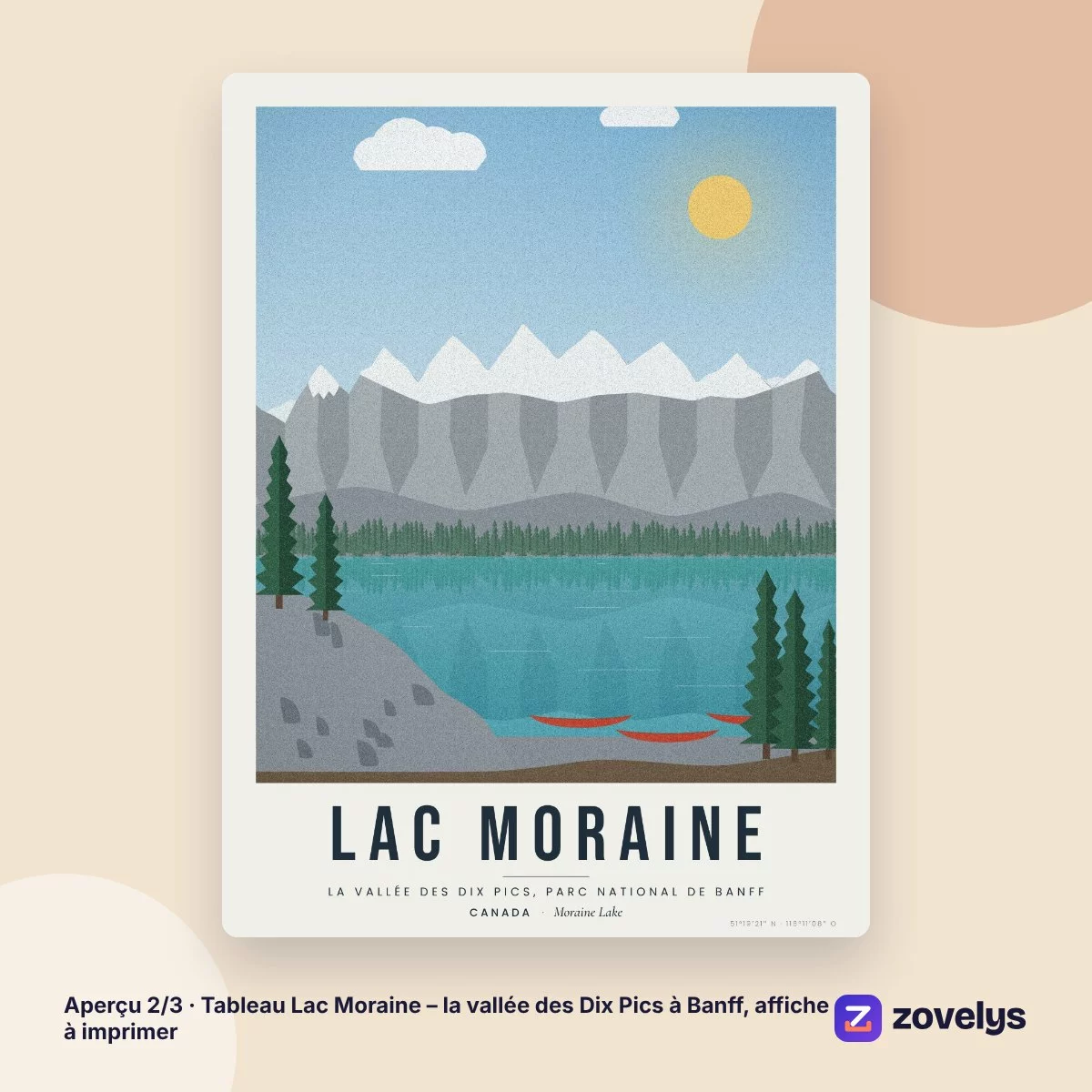 Tableau Lac Moraine – la vallée des Dix Pics à Banff, affiche à imprimer – aperçu 2