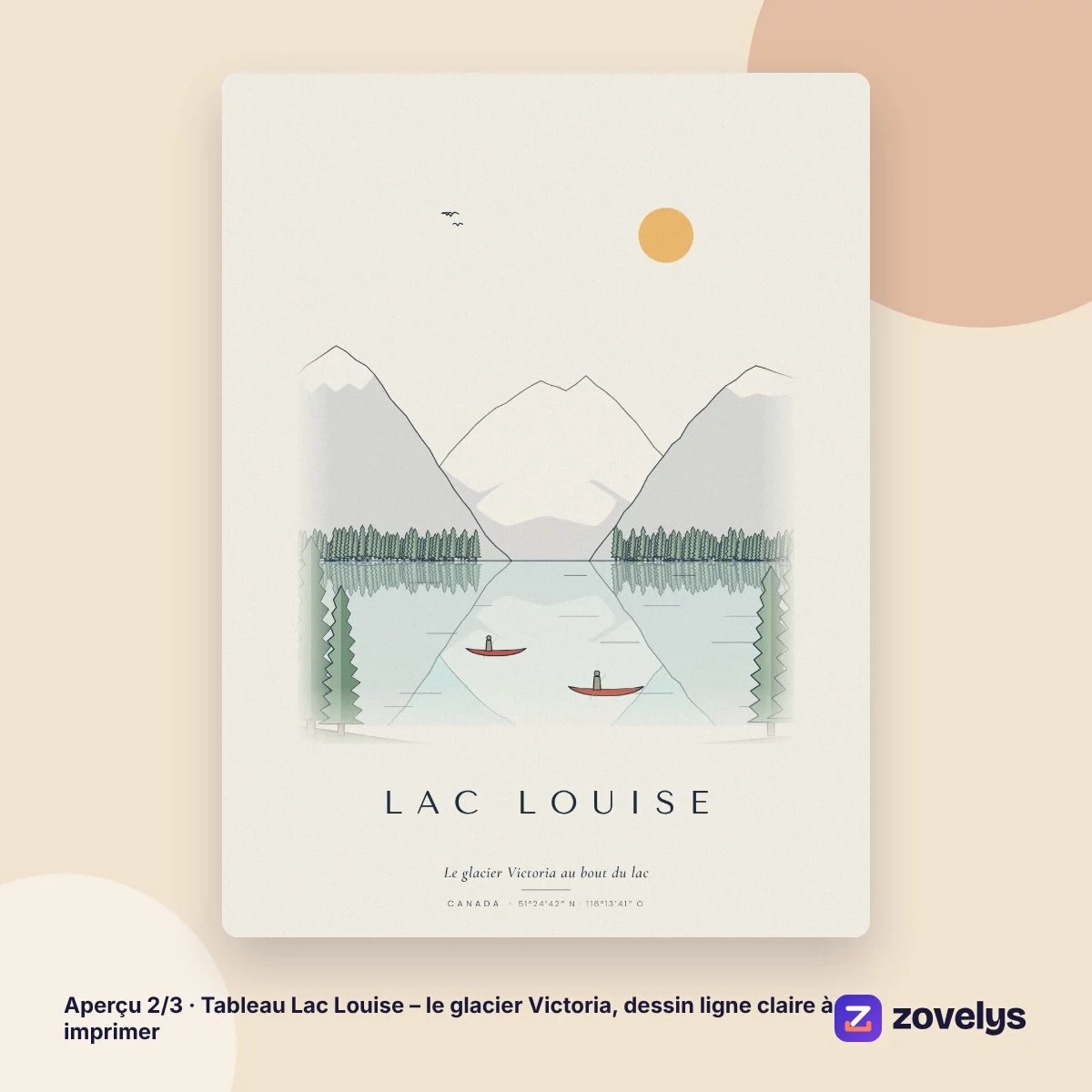 Tableau Lac Louise – le glacier Victoria, dessin ligne claire à imprimer – aperçu 2