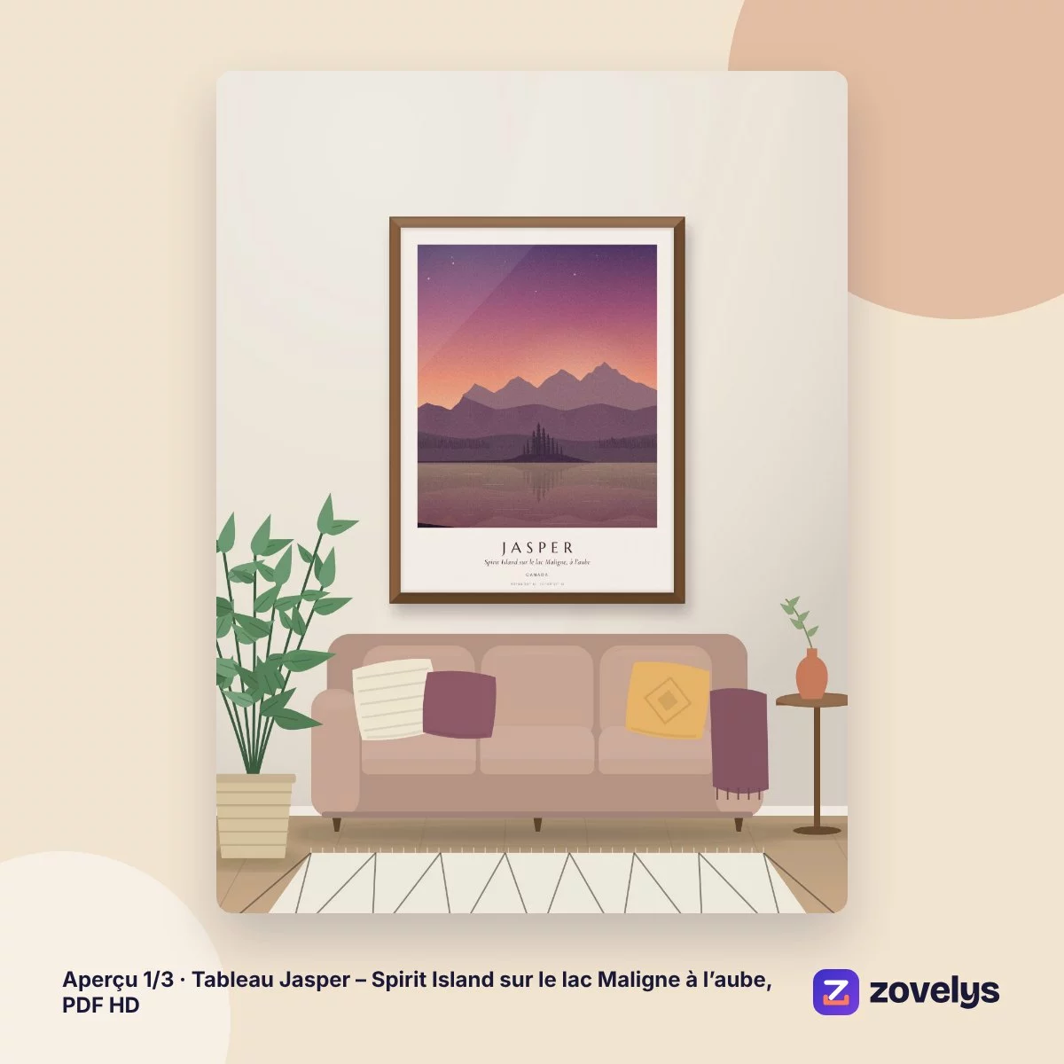 Tableau Jasper – Spirit Island sur le lac Maligne à l’aube, PDF HD – aperçu 1