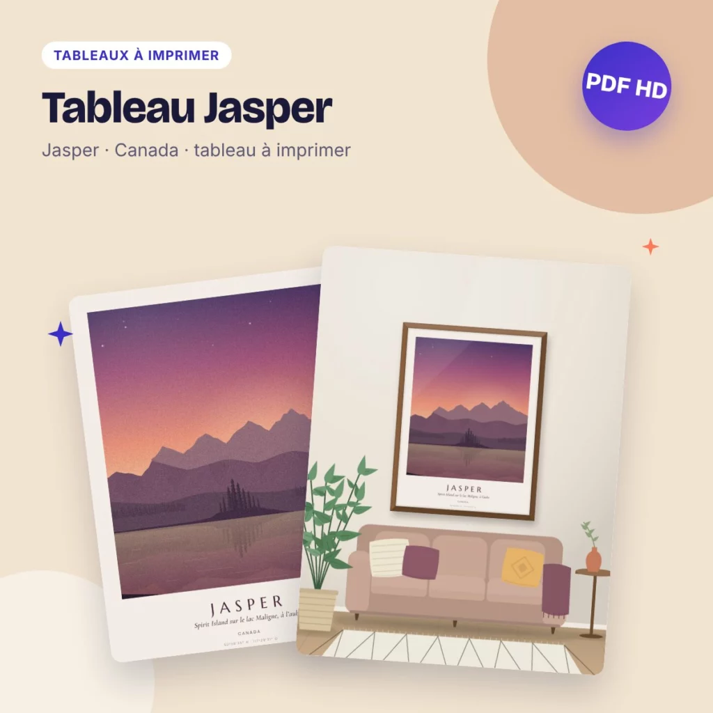 Tableau Jasper – Spirit Island sur le lac Maligne à l’aube, PDF HD