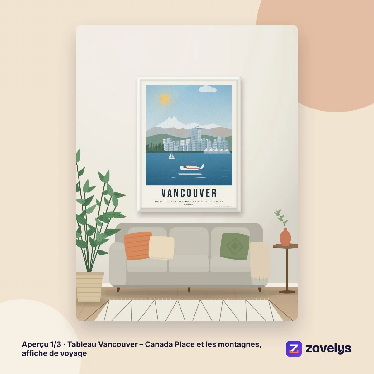 Tableau Vancouver – Canada Place et les montagnes, affiche de voyage – aperçu 1
