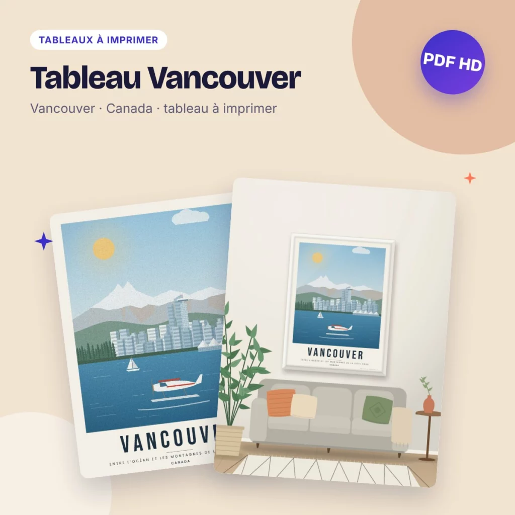 Tableau Vancouver – Canada Place et les montagnes, affiche de voyage