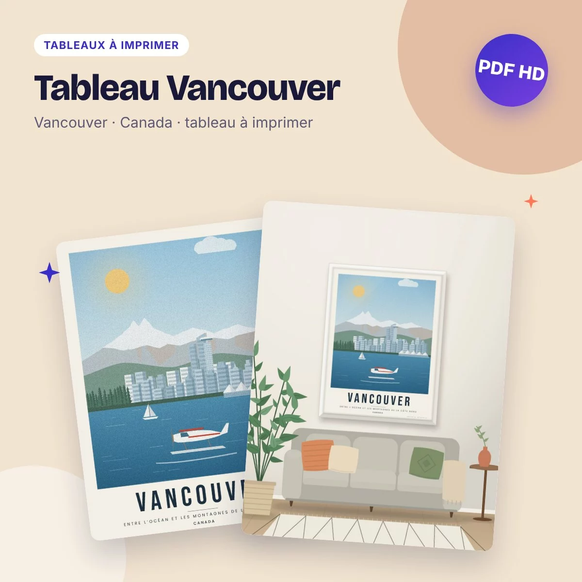Tableau Vancouver – Canada Place et les montagnes, affiche de voyage