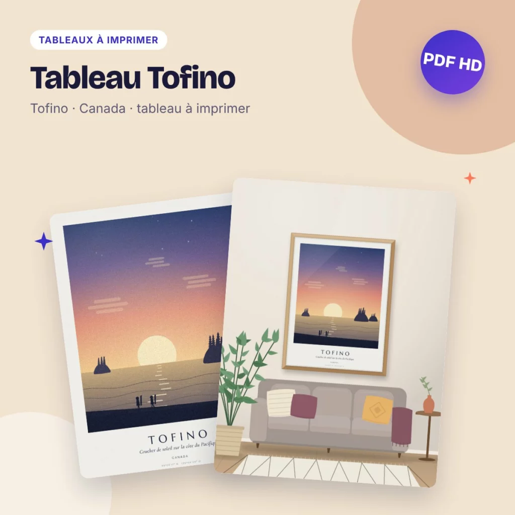 Tableau Tofino – coucher de soleil sur le Pacifique, PDF haute qualité