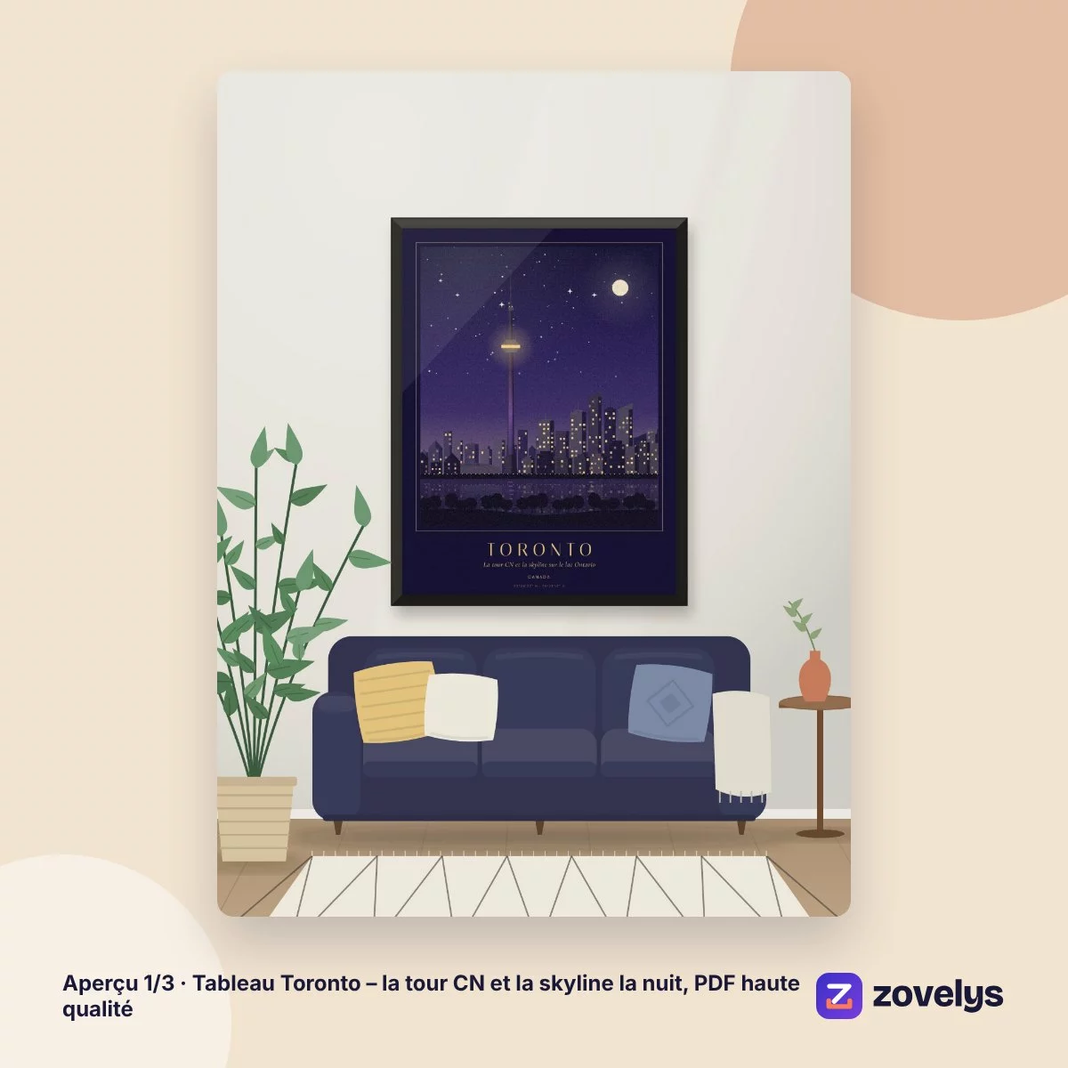 Tableau Toronto – la tour CN et la skyline la nuit, PDF haute qualité – aperçu 1