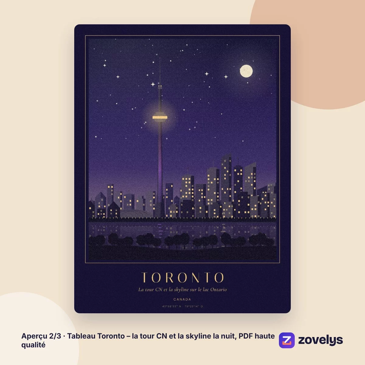 Tableau Toronto – la tour CN et la skyline la nuit, PDF haute qualité – aperçu 2