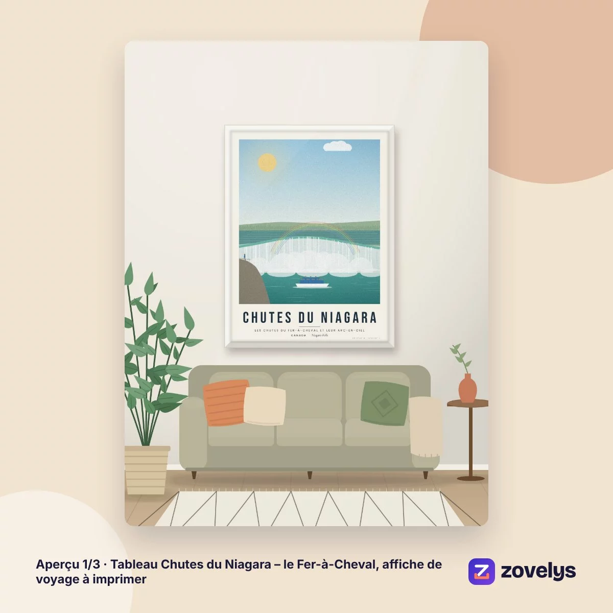 Tableau Chutes du Niagara – le Fer-à-Cheval, affiche de voyage à imprimer – aperçu 1