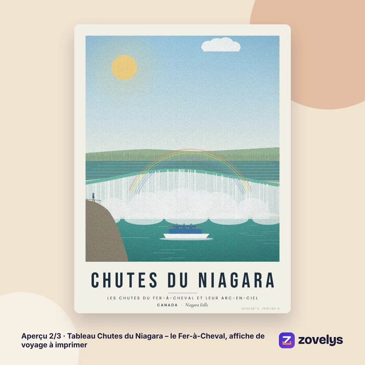 Tableau Chutes du Niagara – le Fer-à-Cheval, affiche de voyage à imprimer – aperçu 2