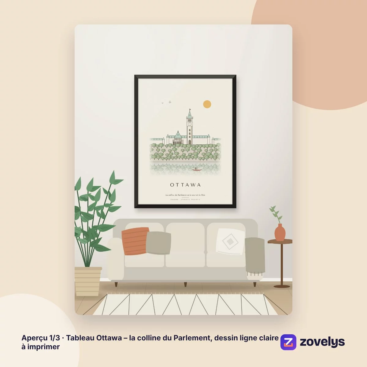 Tableau Ottawa – la colline du Parlement, dessin ligne claire à imprimer – aperçu 1