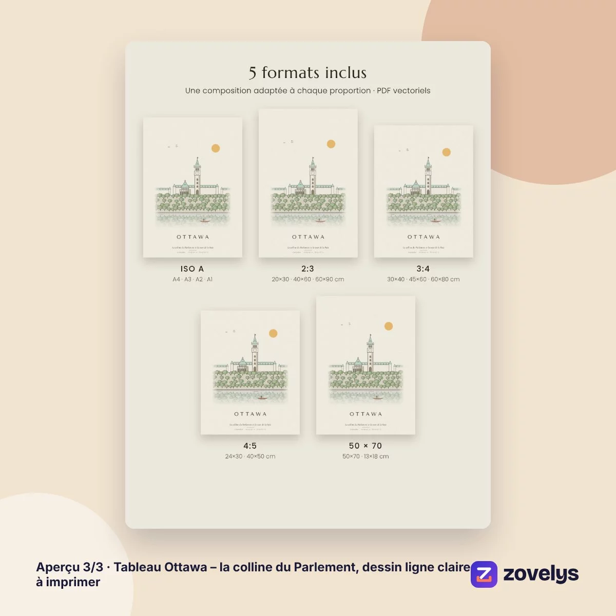 Tableau Ottawa – la colline du Parlement, dessin ligne claire à imprimer – aperçu 3