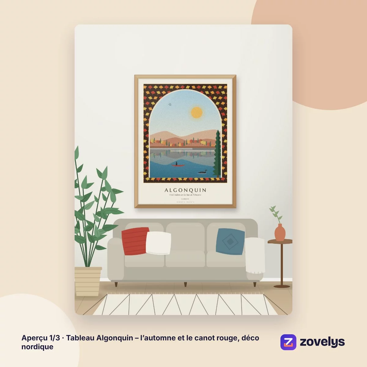 Tableau Algonquin – l’automne et le canot rouge, déco nordique – aperçu 1