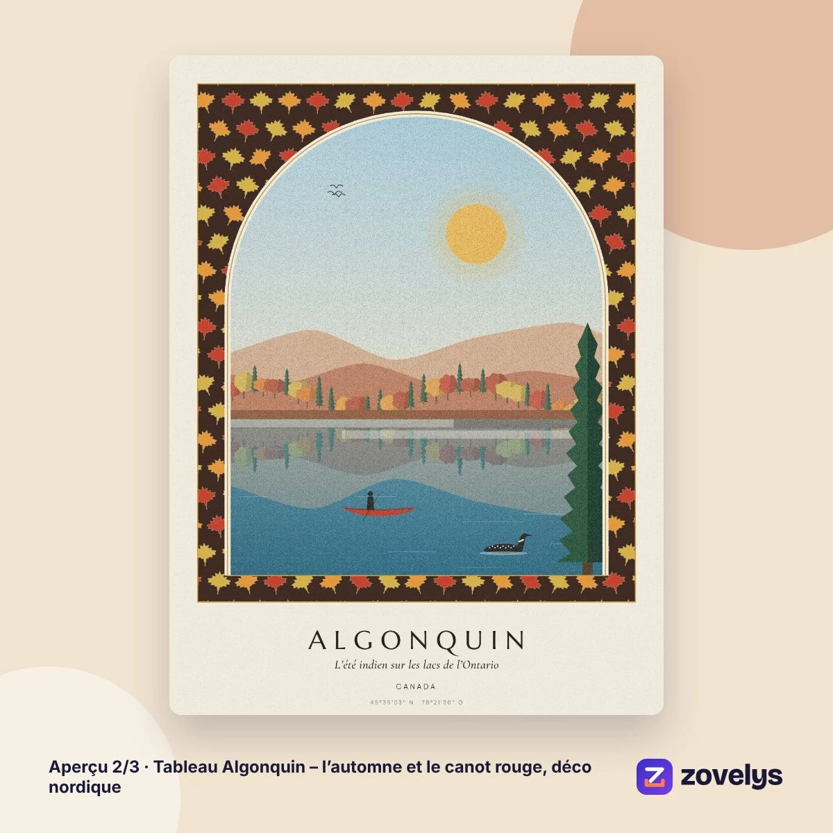 Tableau Algonquin – l’automne et le canot rouge, déco nordique – aperçu 2