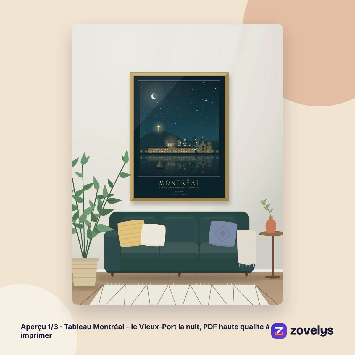 Tableau Montréal – le Vieux-Port la nuit, PDF haute qualité à imprimer – aperçu 1