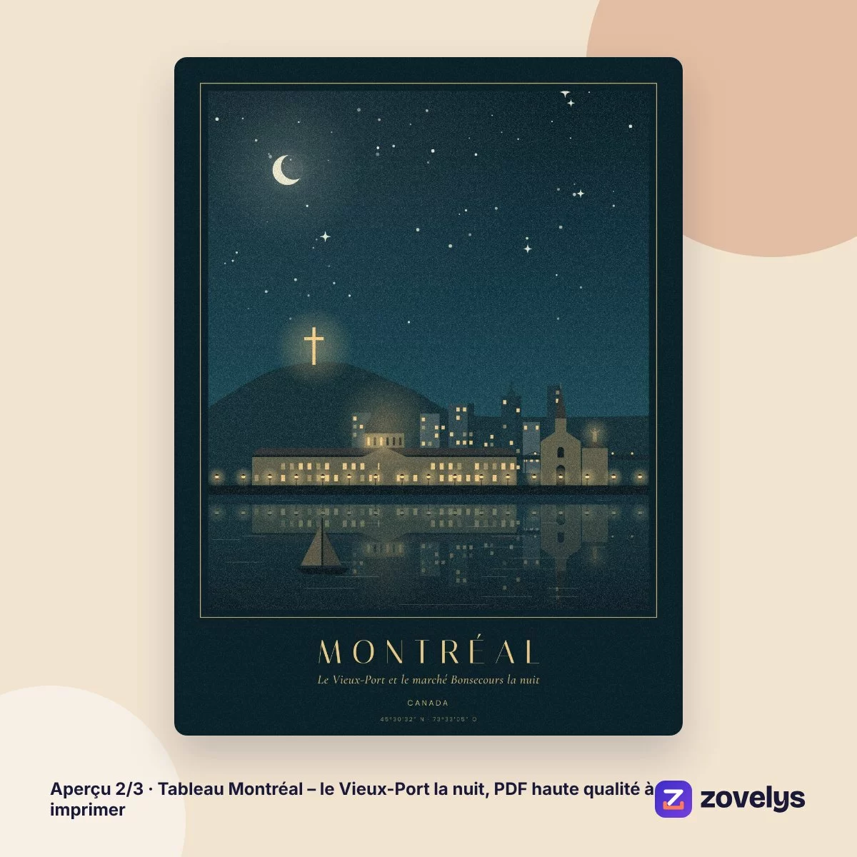 Tableau Montréal – le Vieux-Port la nuit, PDF haute qualité à imprimer – aperçu 2