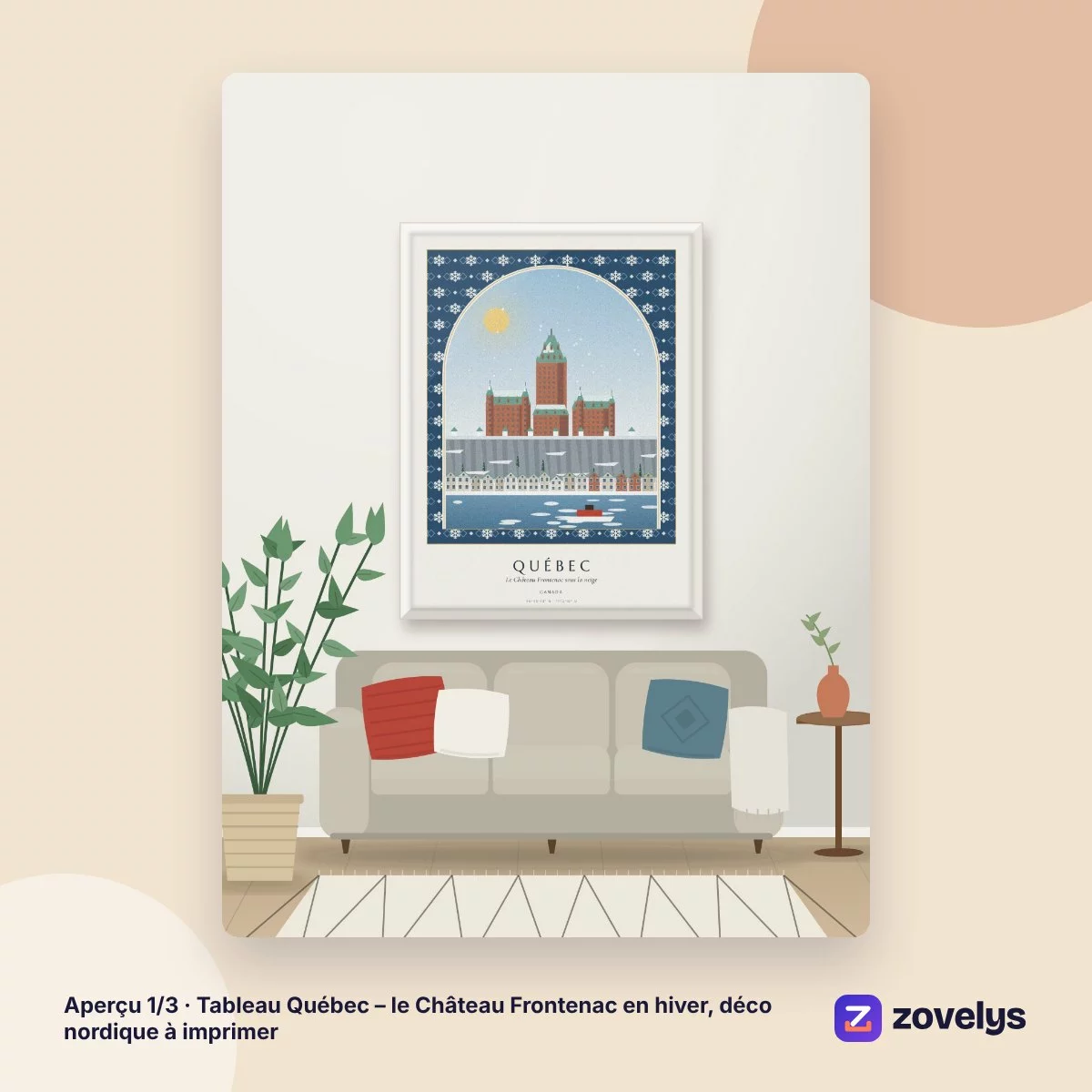 Tableau Québec – le Château Frontenac en hiver, déco nordique à imprimer – aperçu 1