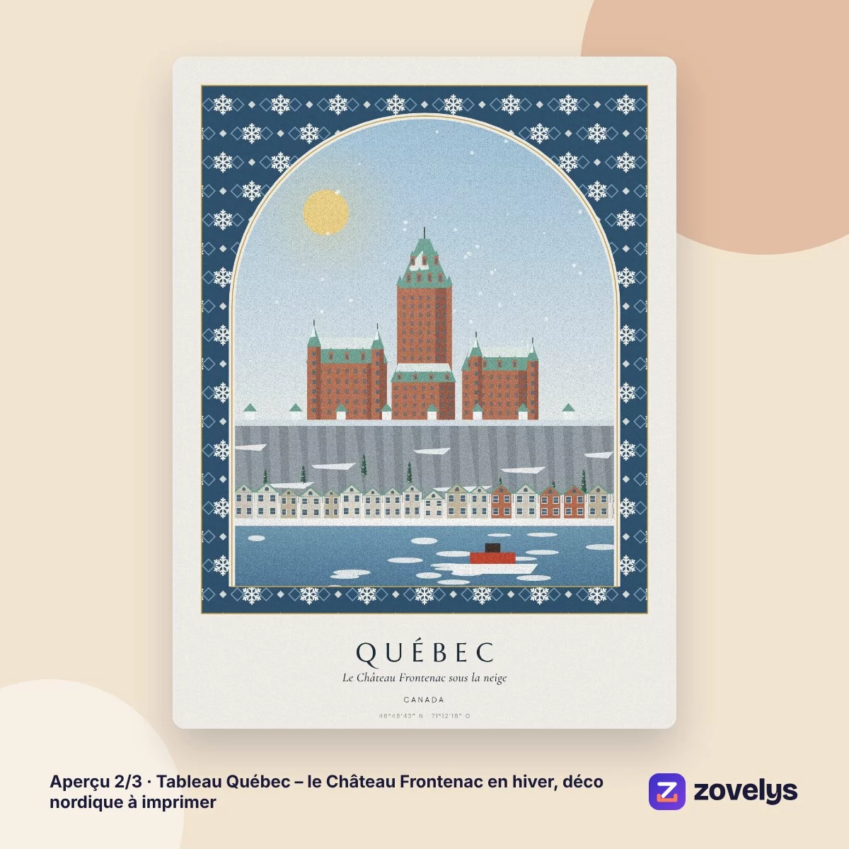 Tableau Québec – le Château Frontenac en hiver, déco nordique à imprimer – aperçu 2