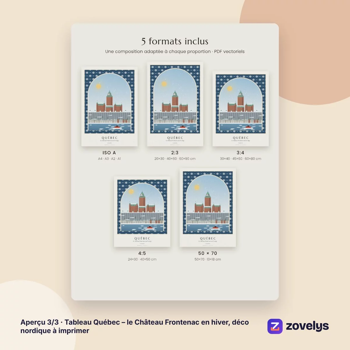 Tableau Québec – le Château Frontenac en hiver, déco nordique à imprimer – aperçu 3