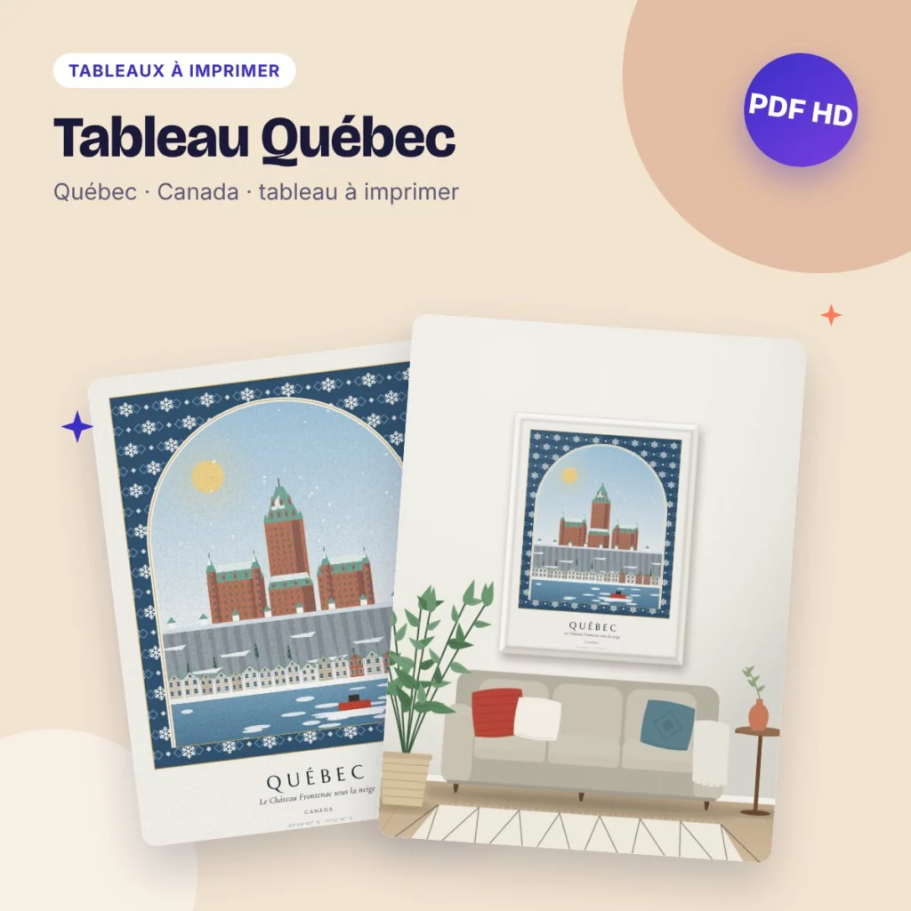 Tableau Québec – le Château Frontenac en hiver, déco nordique à imprimer