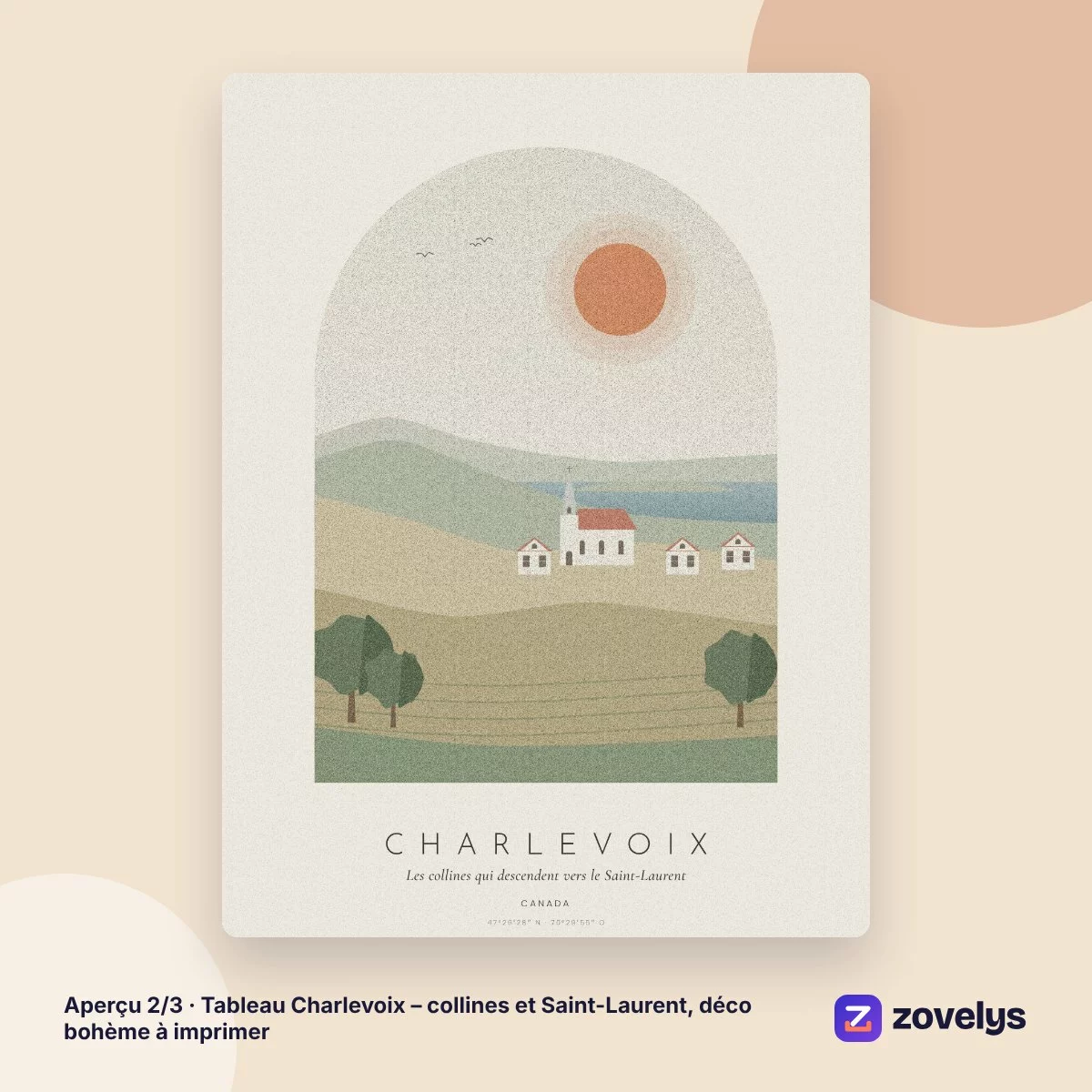 Tableau Charlevoix – collines et Saint-Laurent, déco bohème à imprimer – aperçu 2