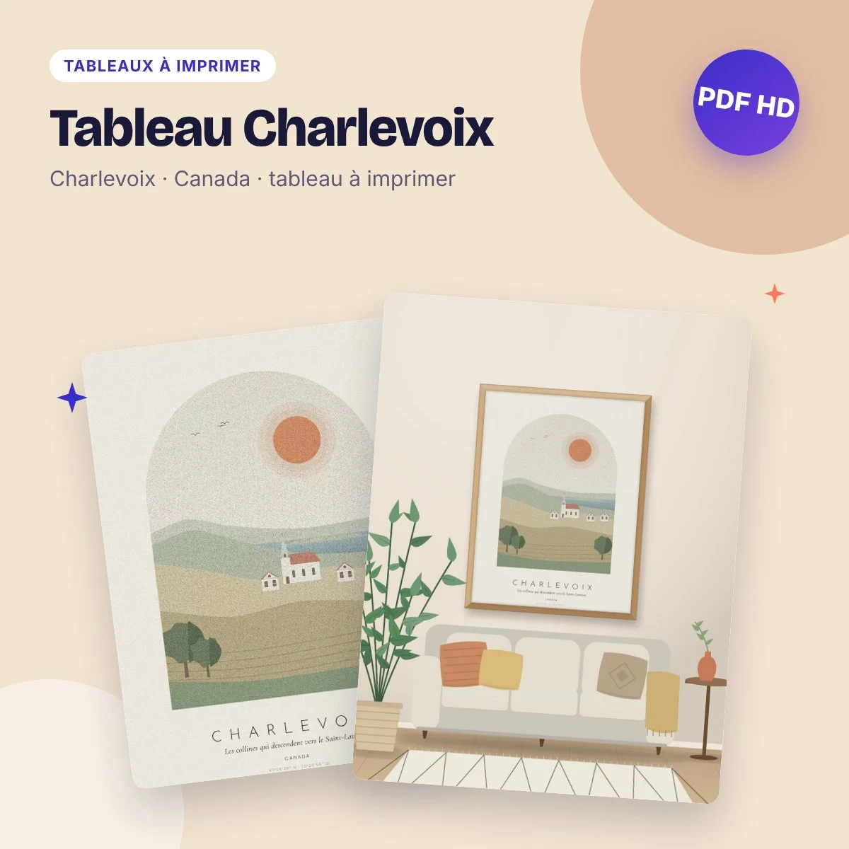 Tableau Charlevoix – collines et Saint-Laurent, déco bohème à imprimer