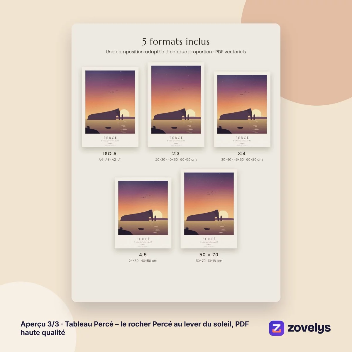 Tableau Percé – le rocher Percé au lever du soleil, PDF haute qualité – aperçu 3